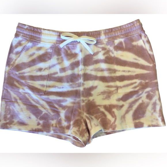 Lucky Brand Womens Mauve French Terry Drawstring Tie Dye Shorts Size Large - Picture 2 of 8